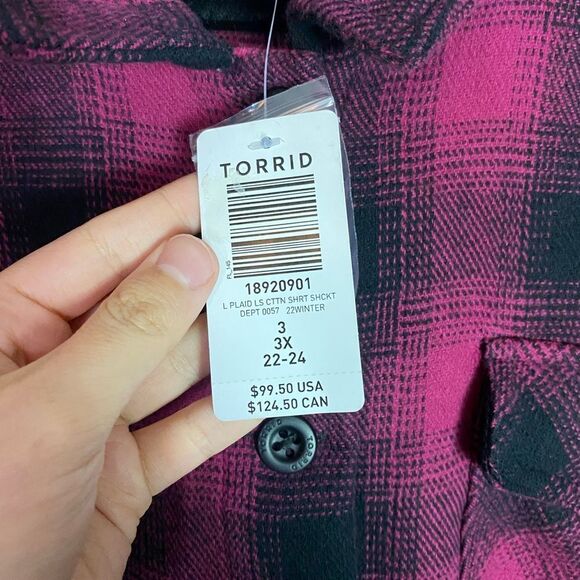 Torrid Plaid Cotton Shacket Button Front, Warm, hight front Pockets NWT 3X - Picture 15 of 15